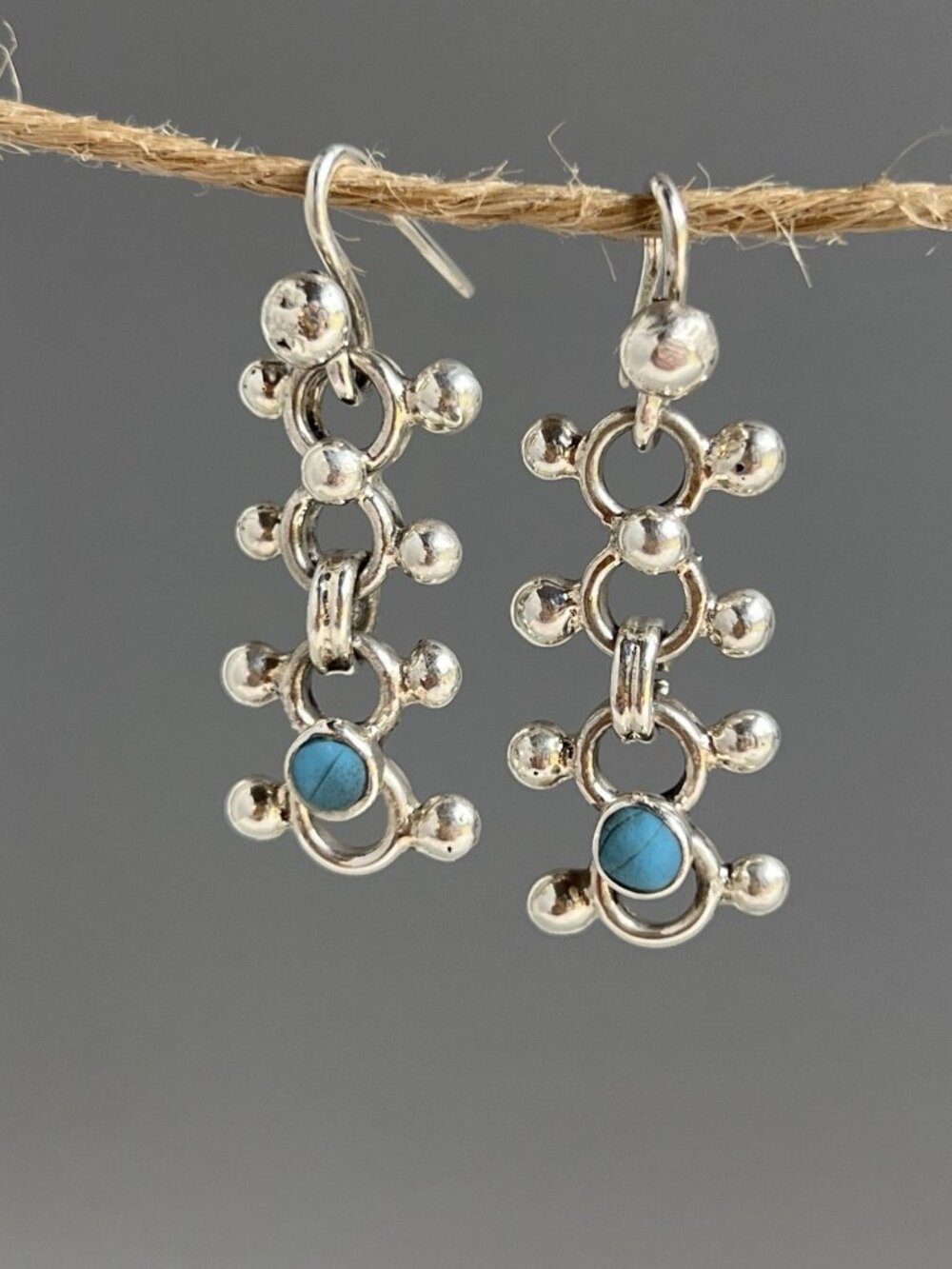 Handcrafted 925 Sterling Silver Turquoise Dangle Earrings